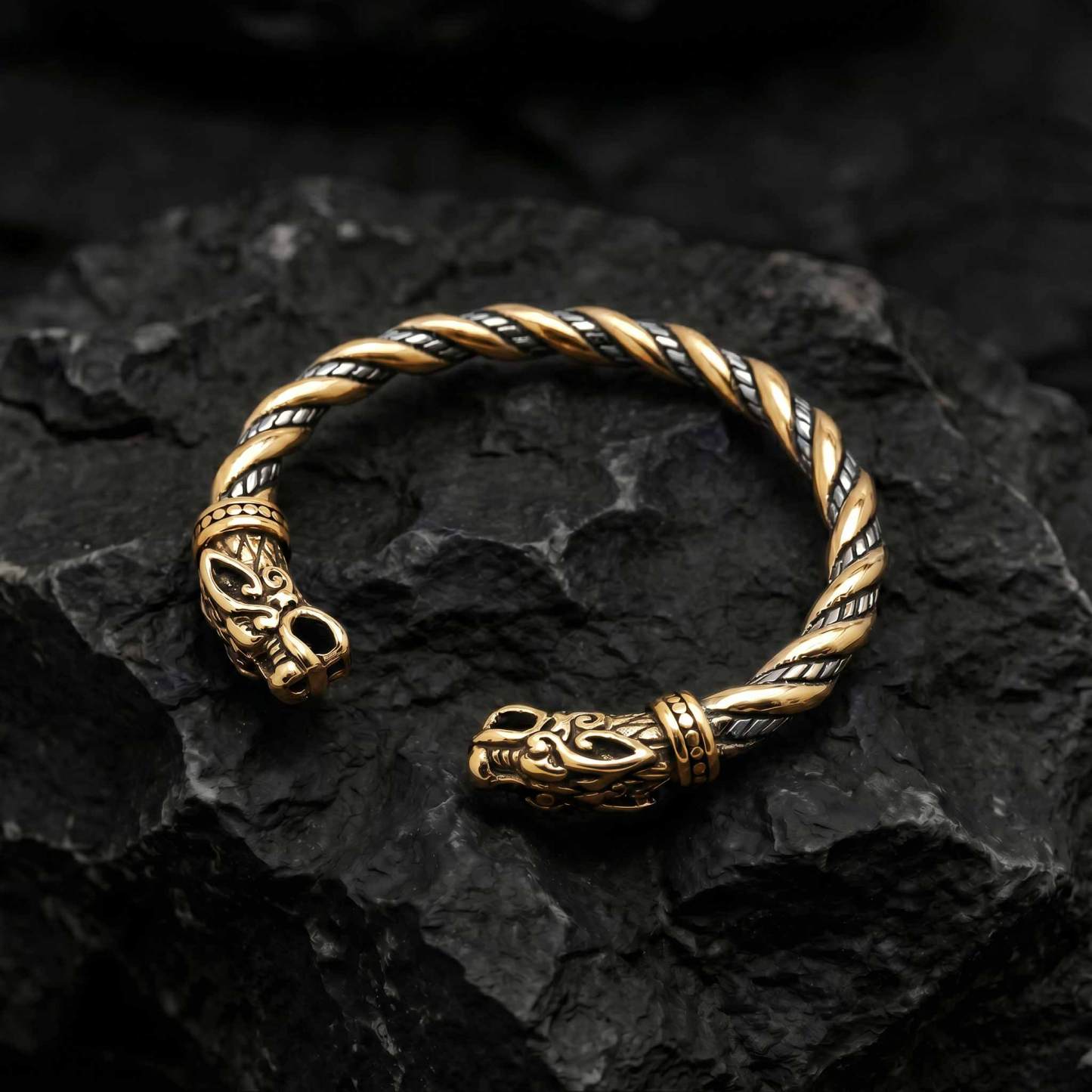 Viking Wolf Head Torque Bracelet