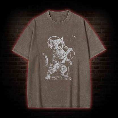 Rockstar Cat Washed T-shirt