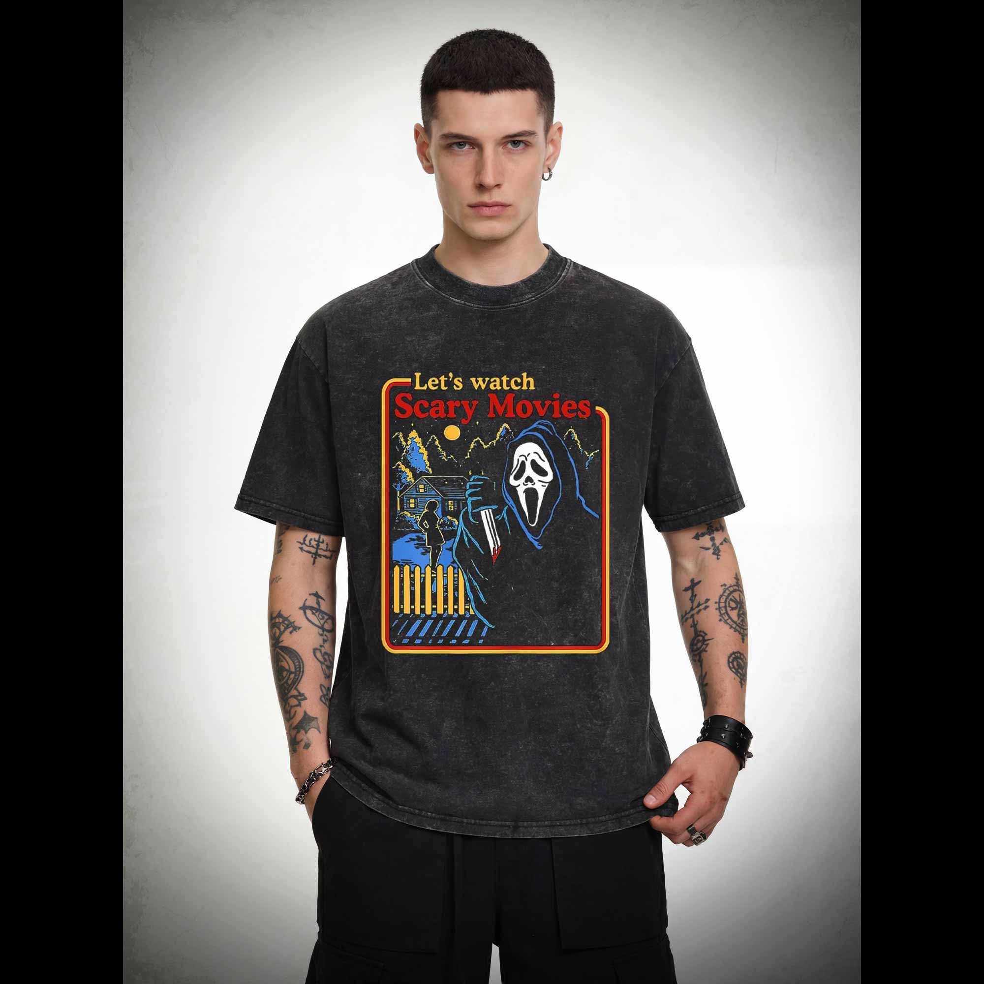 Let's Watch Scary Movies Washed T-shirt