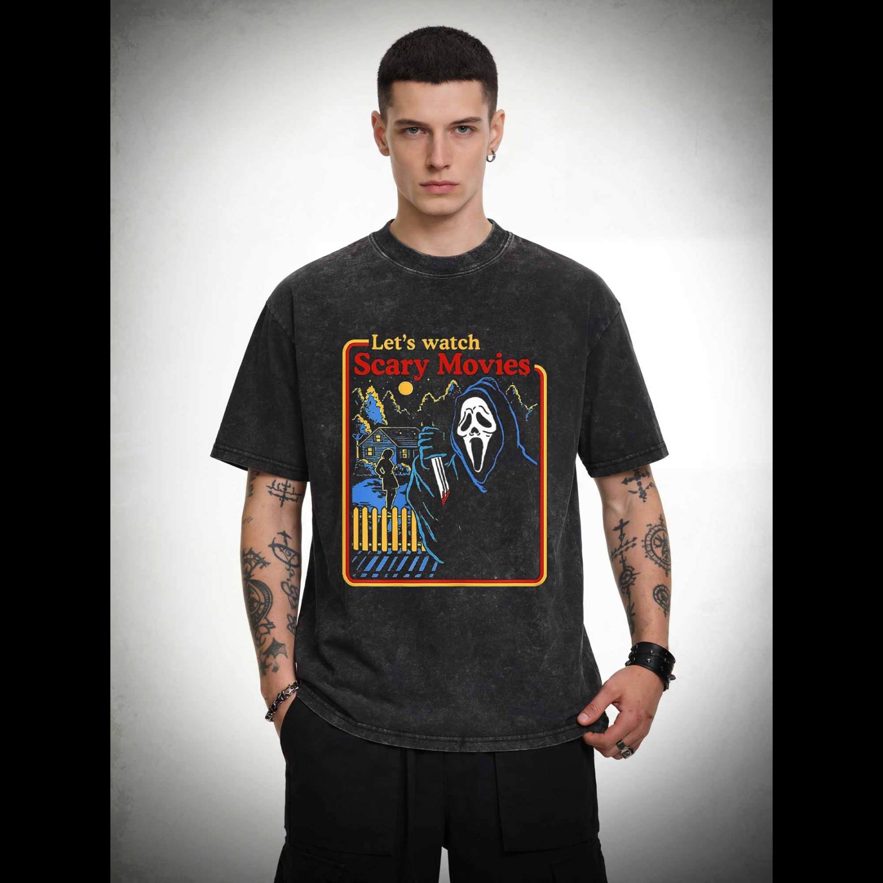 Let's Watch Scary Movies Washed T-shirt