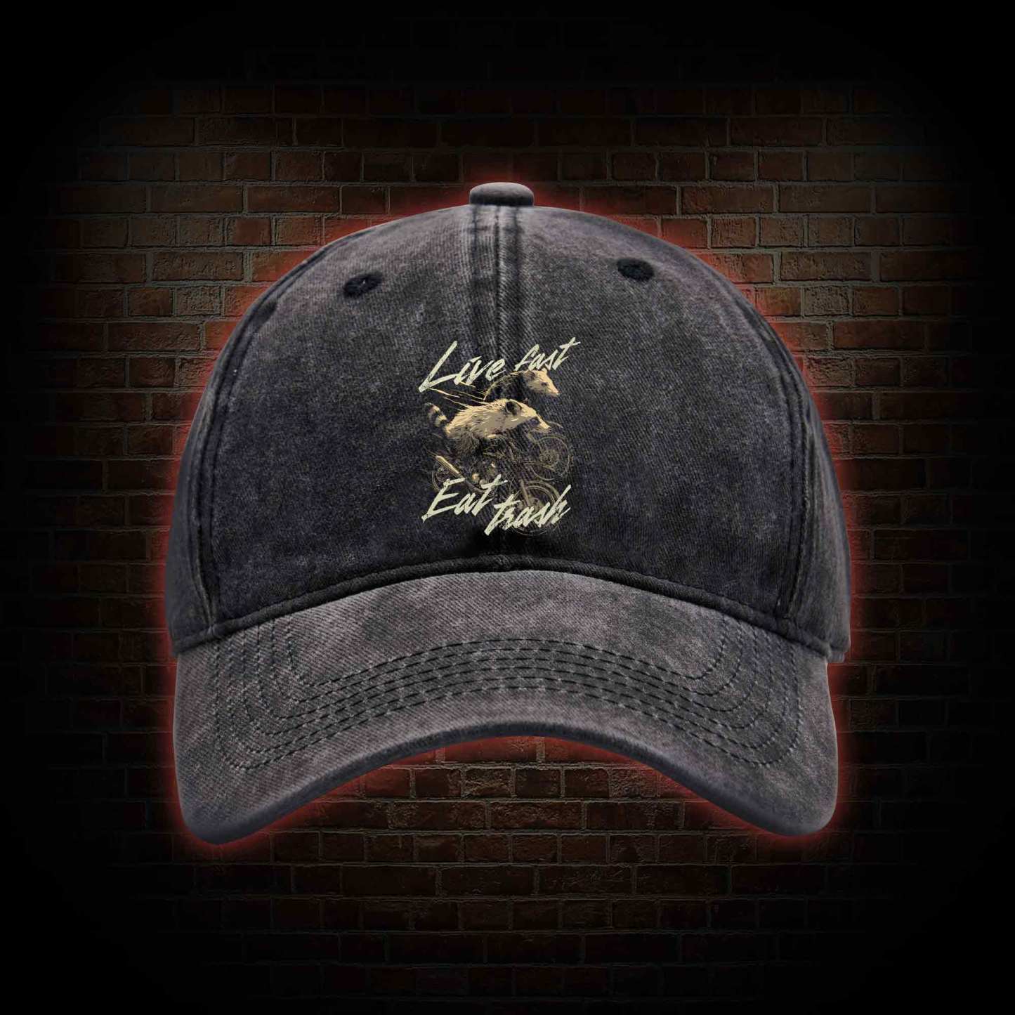 Live Fast Eat Trash Washed Vintage Baseball Cap