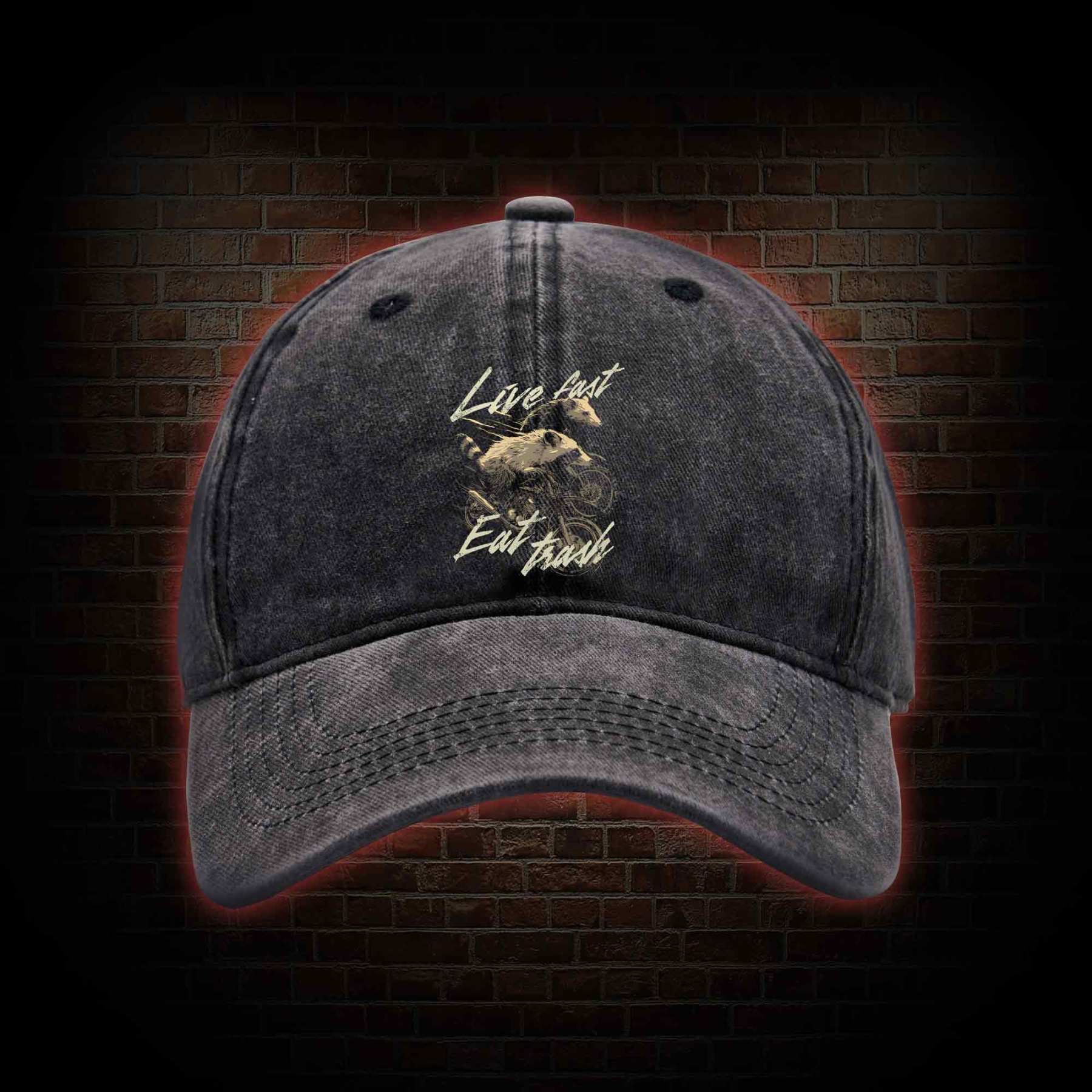 Live Fast Eat Trash Washed Vintage Baseball Cap