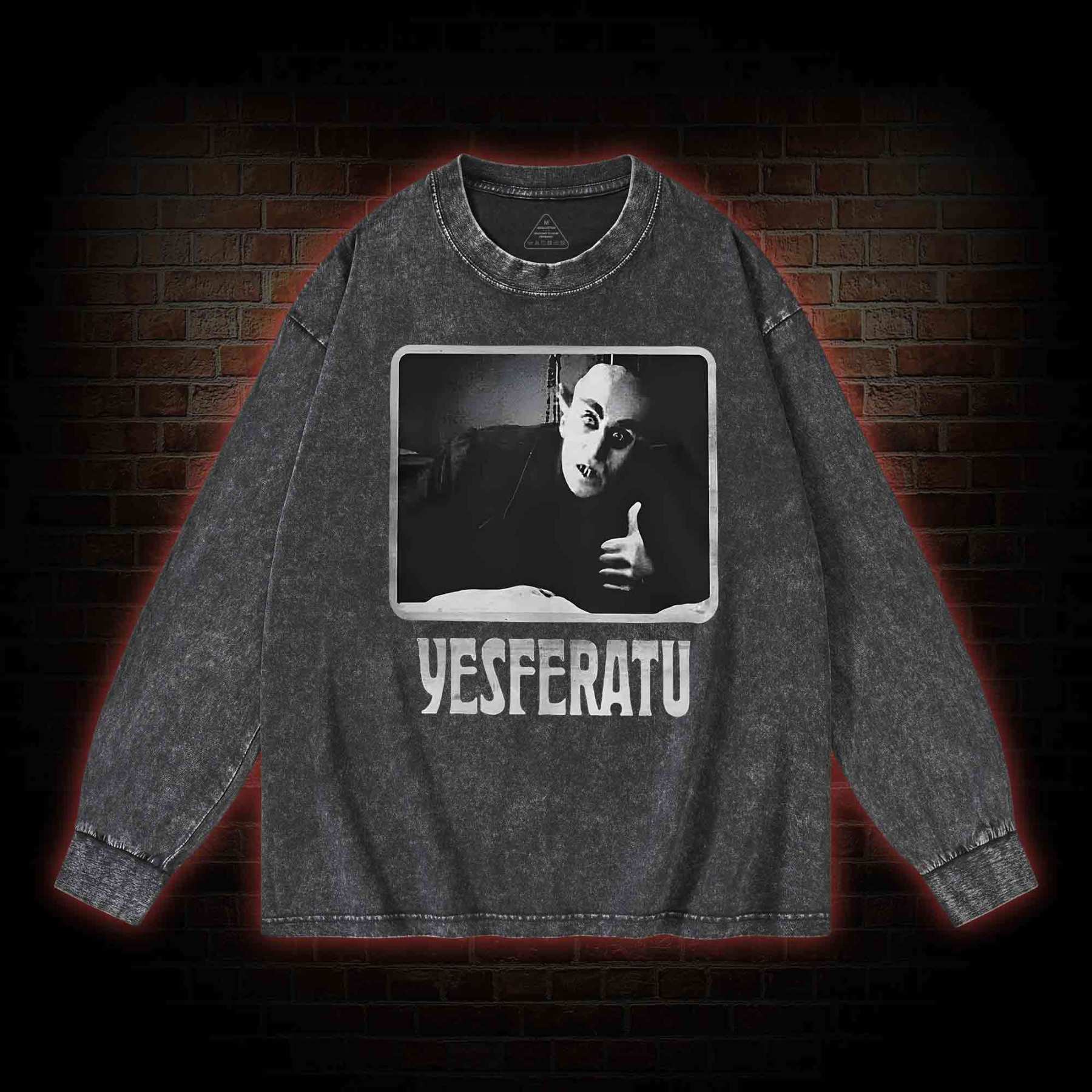 Yesferatu Funny Horror Retro Washed Long-Sleeve T-shirt