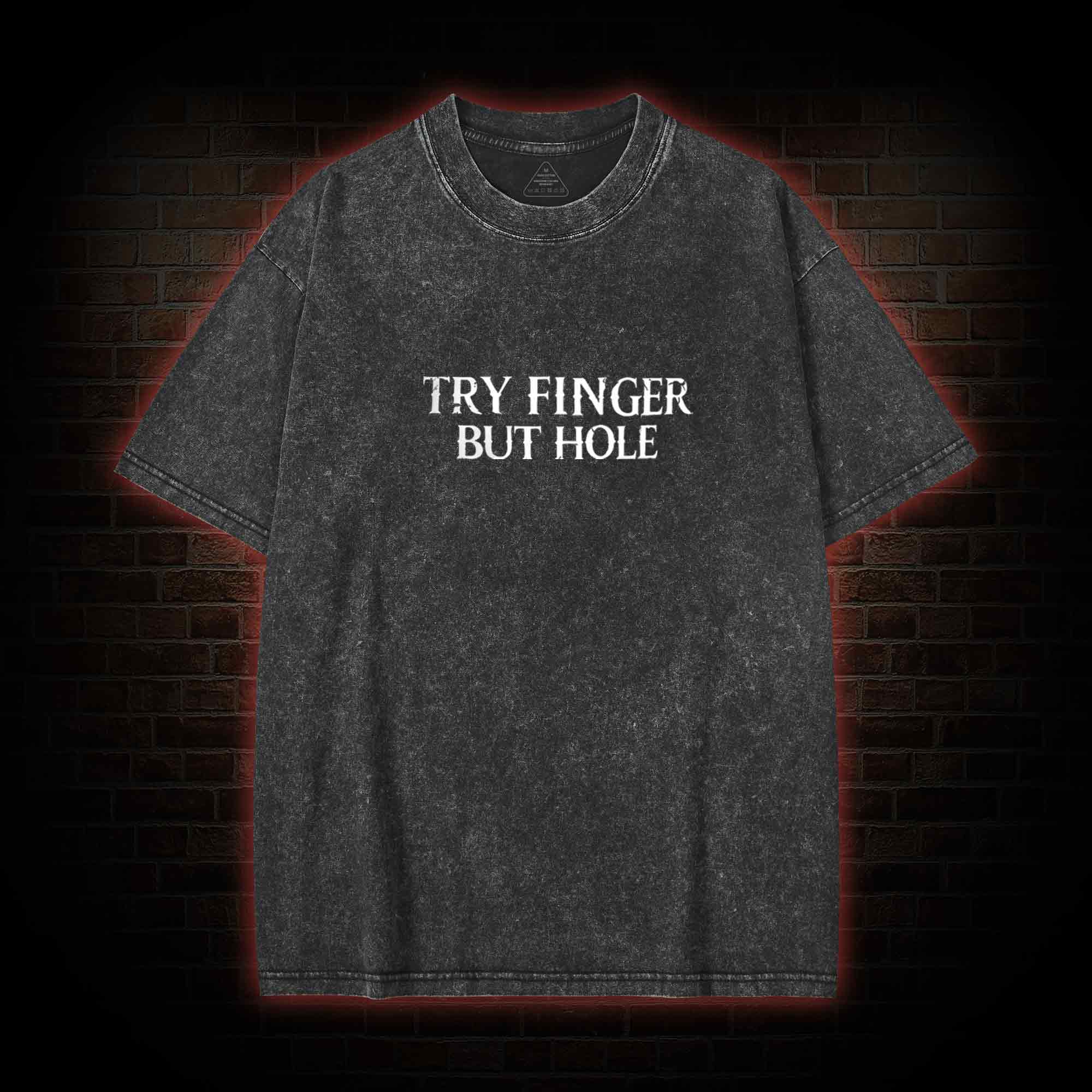 Try Finger but Hole Back Print Washed T-shirt