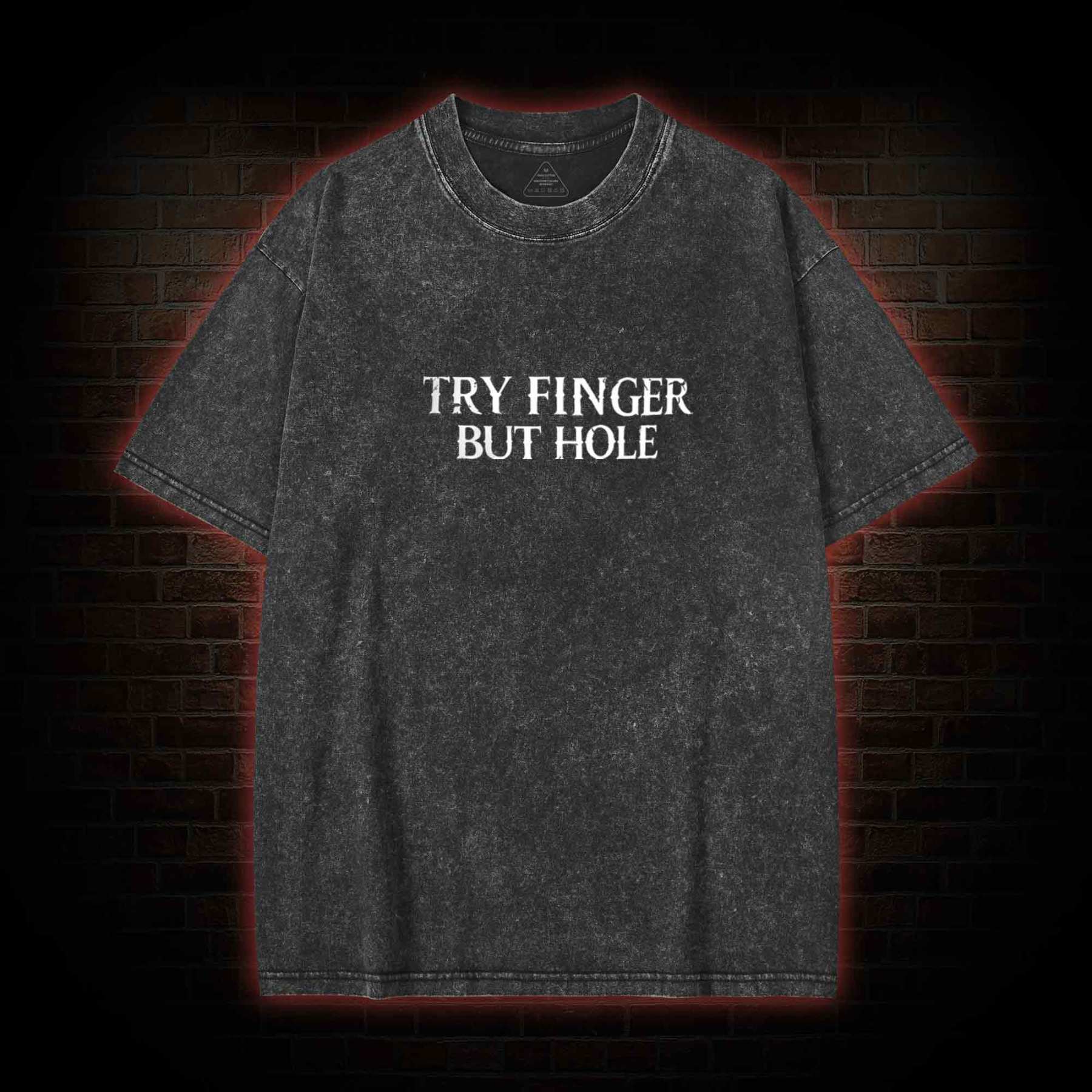 Try Finger but Hole Back Print Washed T-shirt