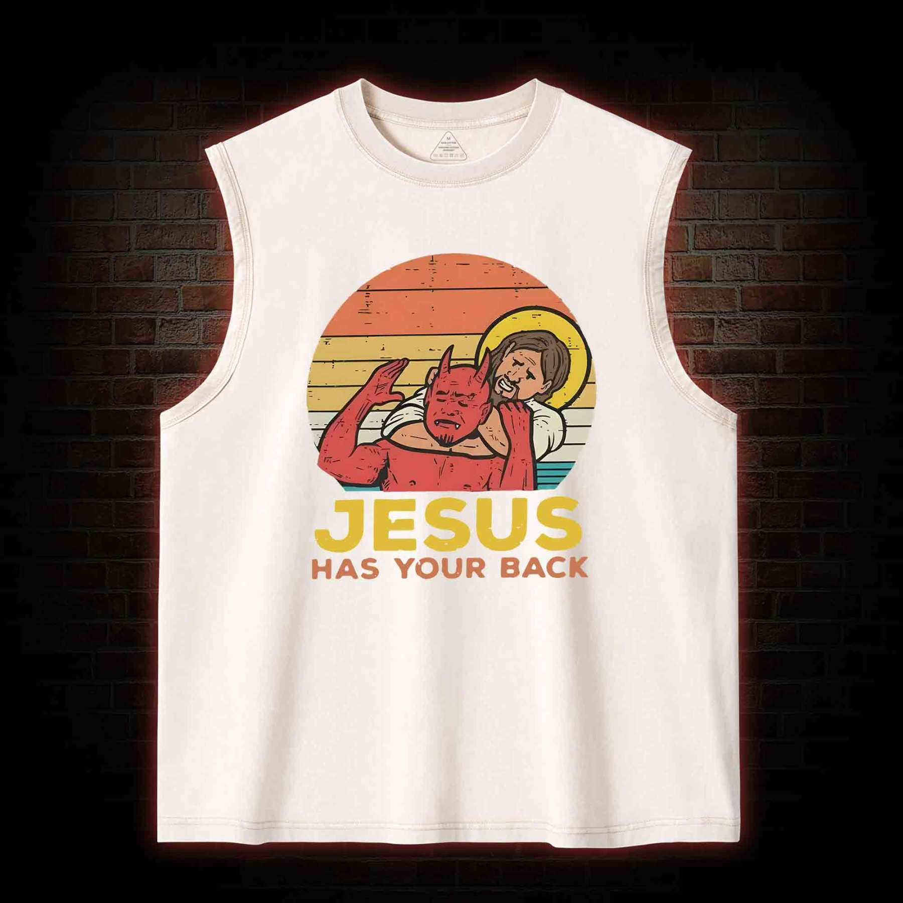 Jesus Has Your Back Washed Tank Top