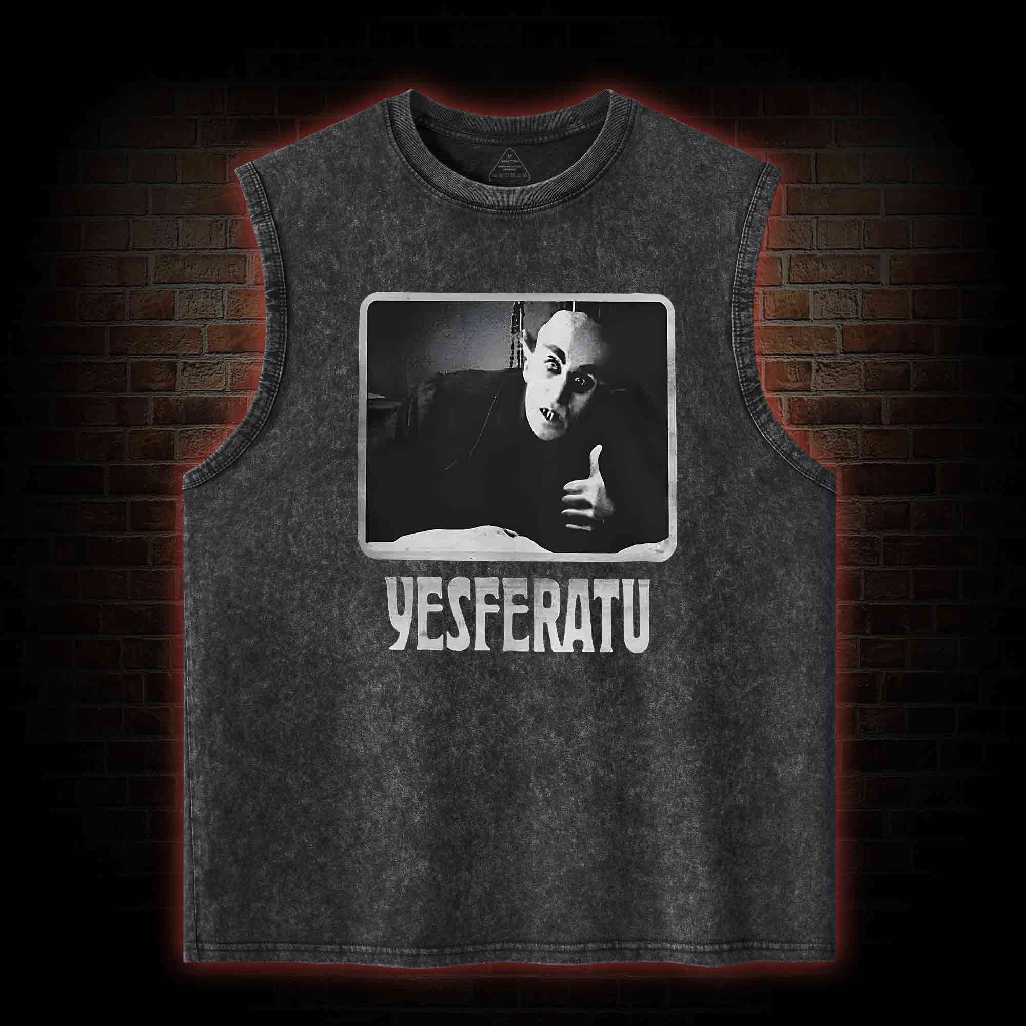 Yesferatu Funny Horror Retro Washed Tank Top