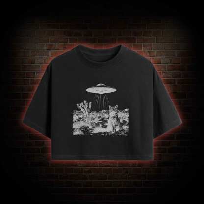 Ufo Cowboy Cat Crop Top