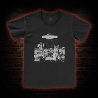 Ufo Cowboy Cat V-Neck Classic T-Shirt