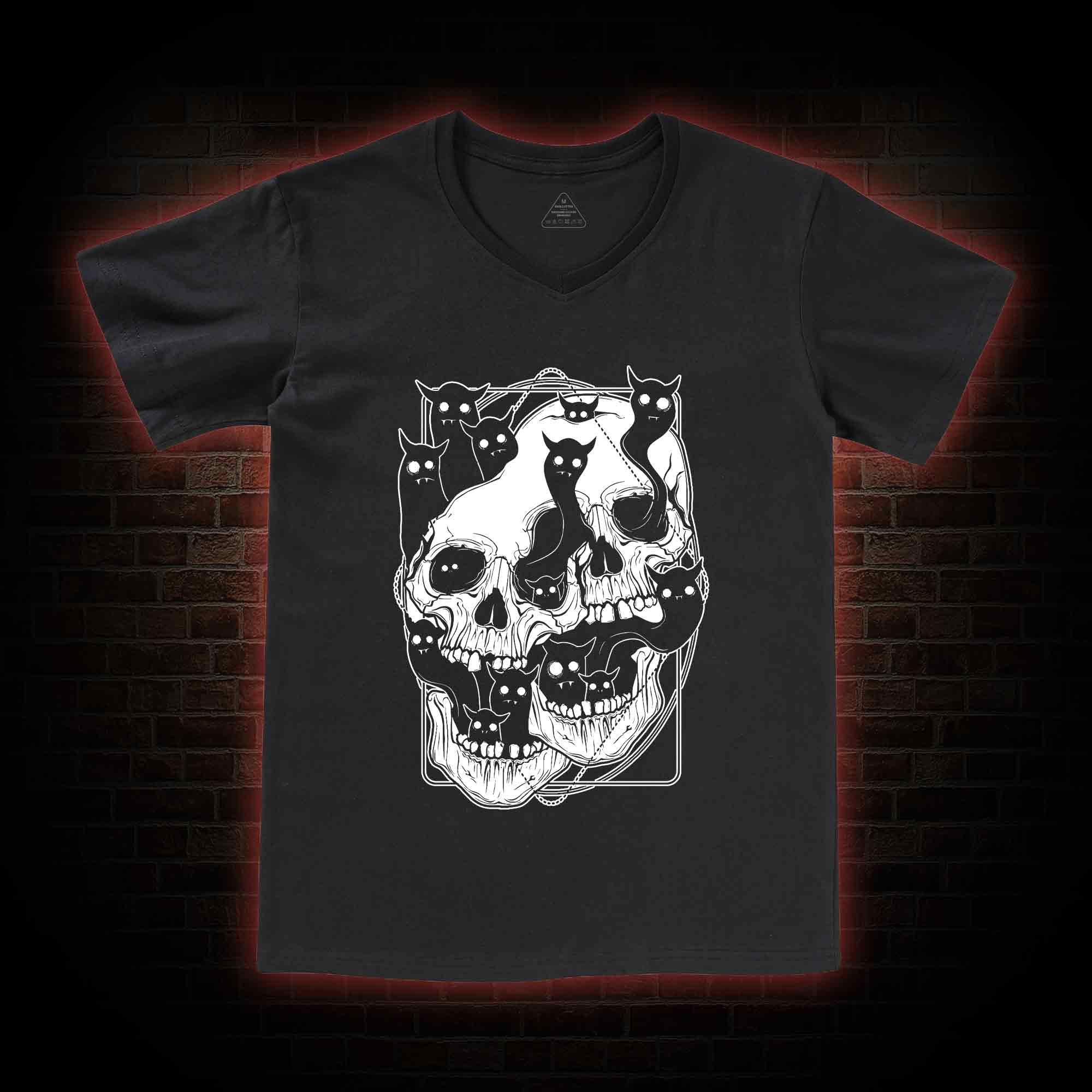 Cat Ghost Double Skull V-Neck Classic T-Shirt
