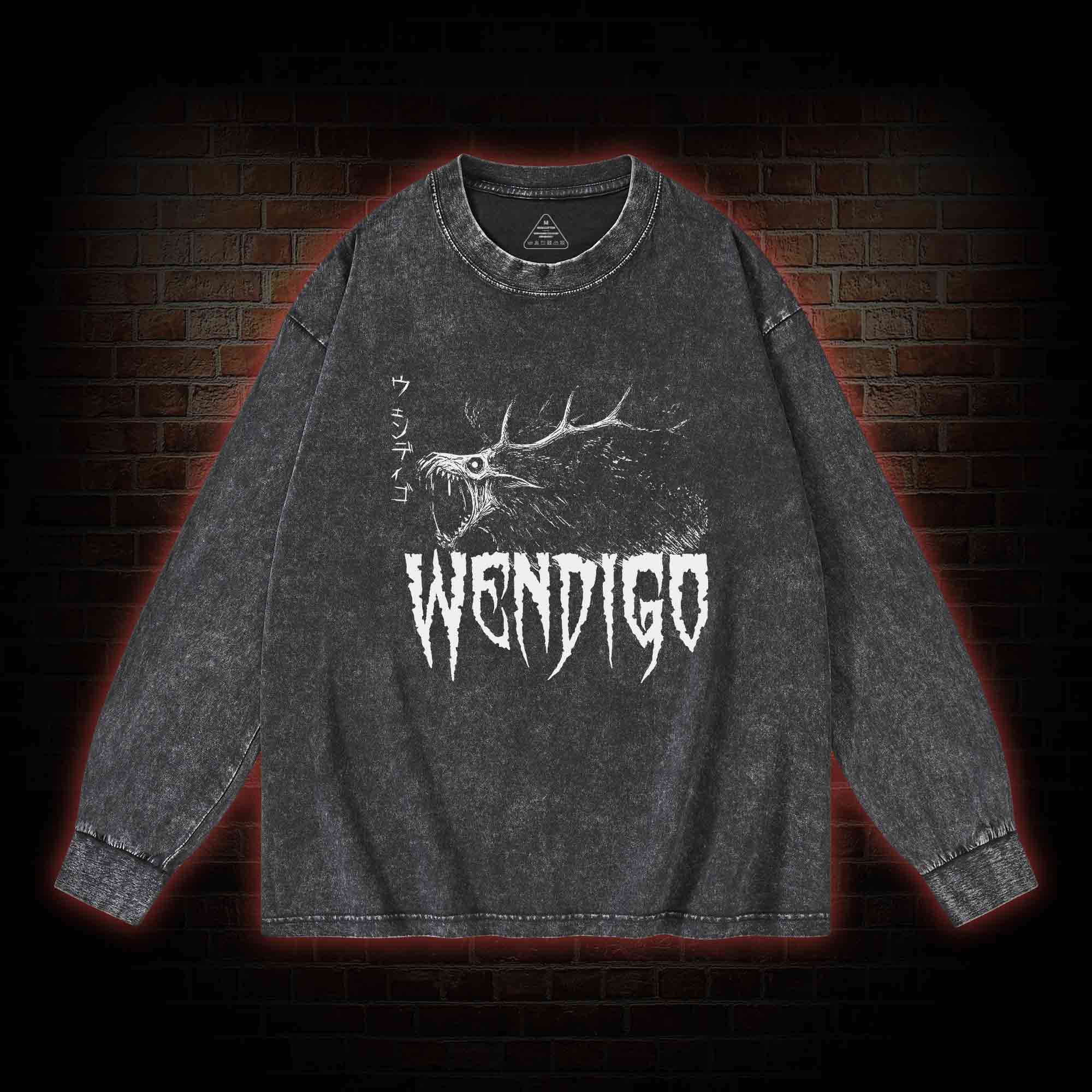 Wendigo Scary Monster Washed Long-Sleeve T-shirt