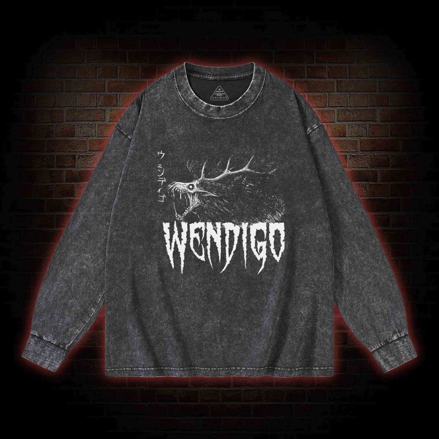 Wendigo Scary Monster Washed Long-Sleeve T-shirt