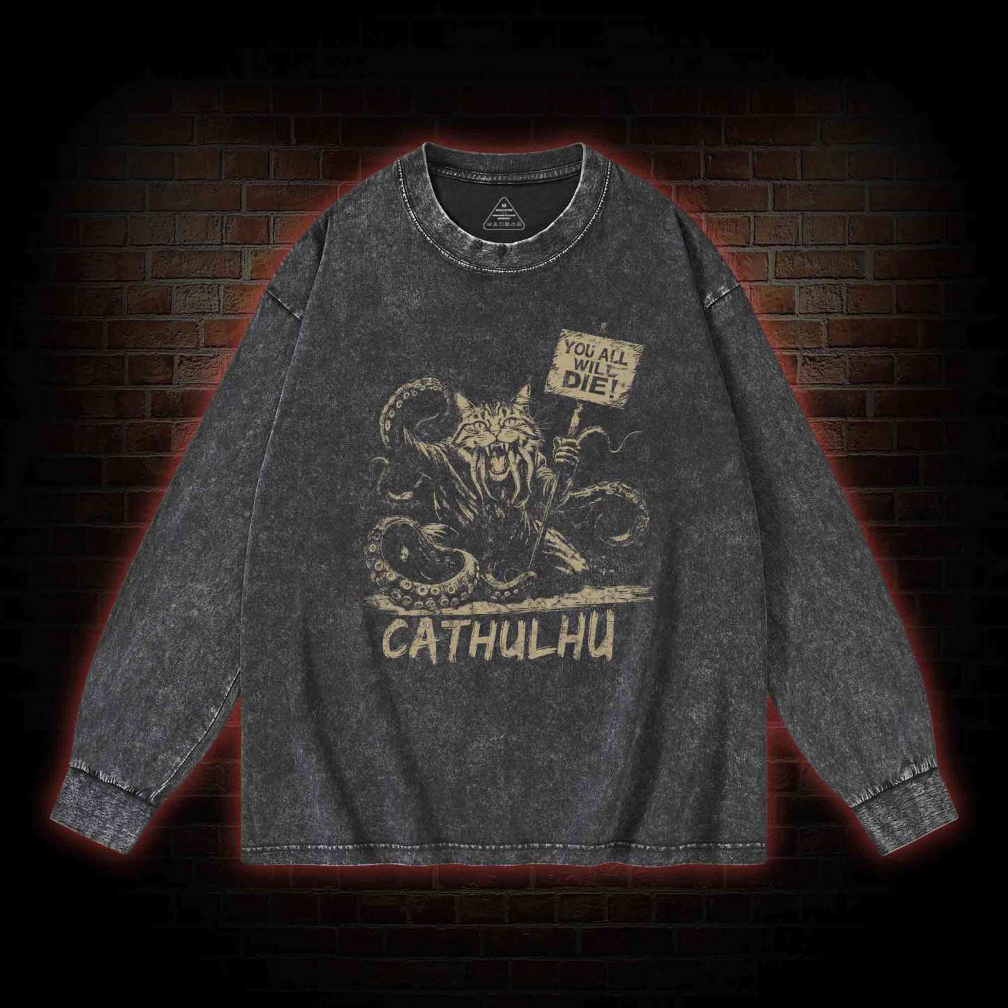 Cathulhu Retro Washed Long-Sleeve T-shirt