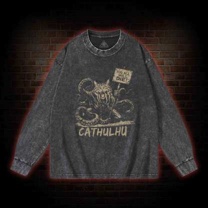 Cathulhu Retro Washed Long-Sleeve T-shirt