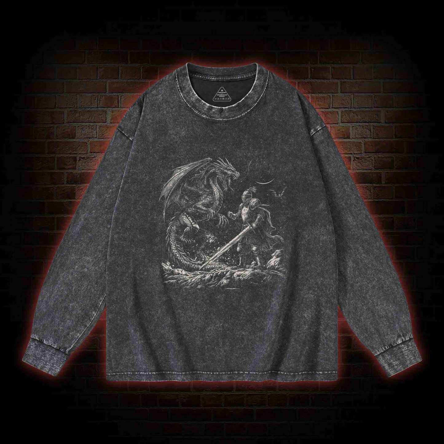 Dragon and Knight Washed Long-Sleeve T-shirt