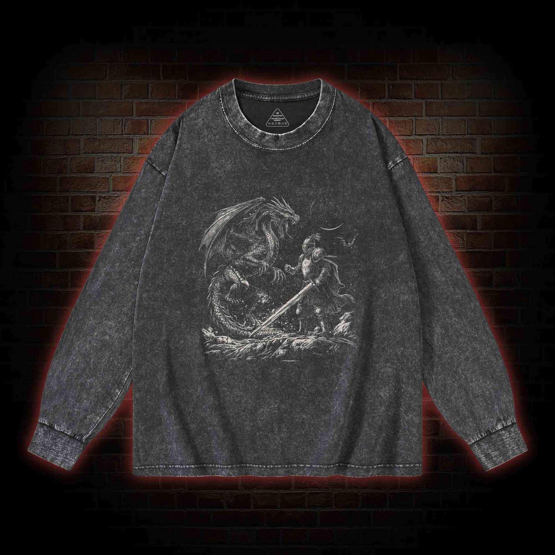 Dragon and Knight Washed Long-Sleeve T-shirt
