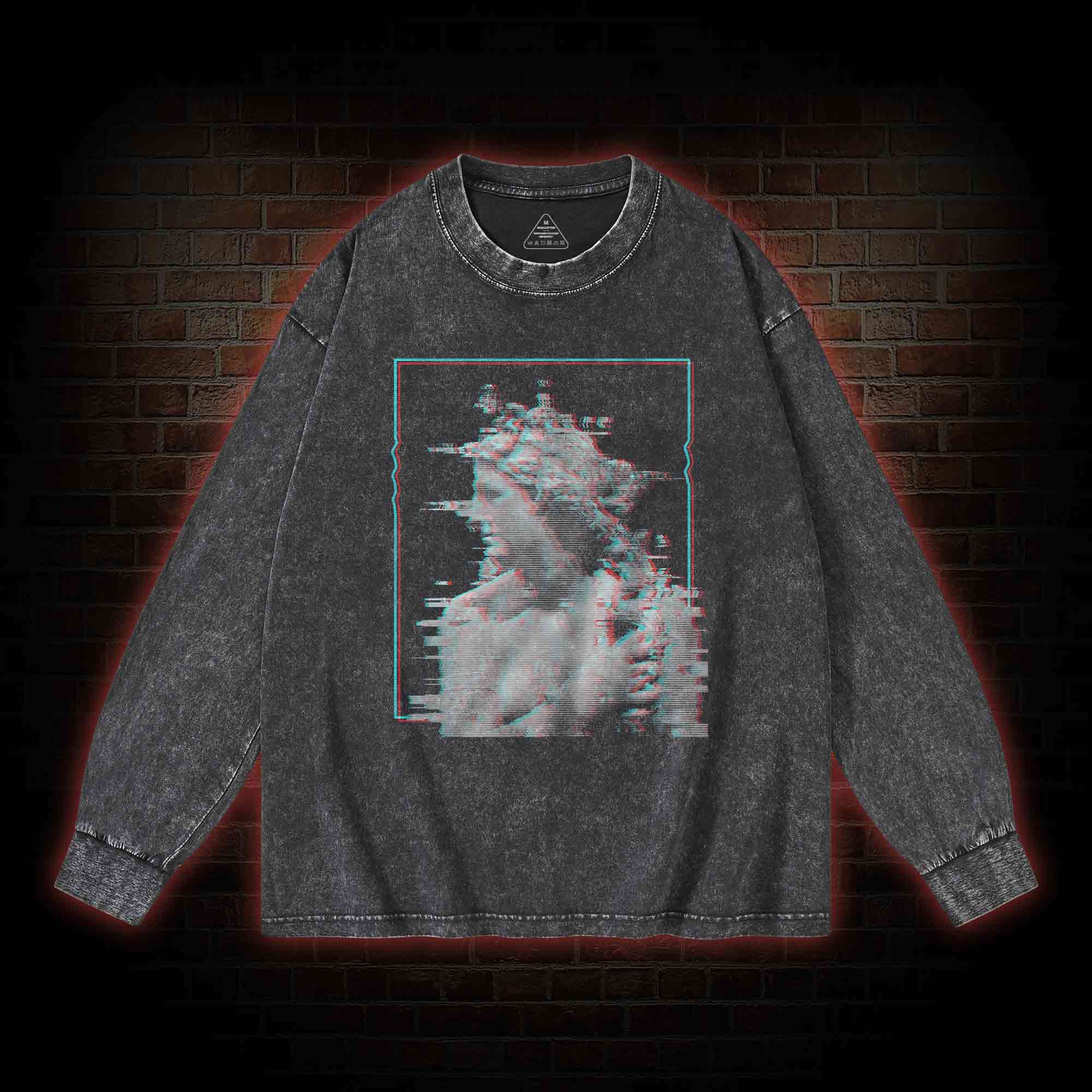 Vaporwave Glitch Washed Long-Sleeve T-shirt