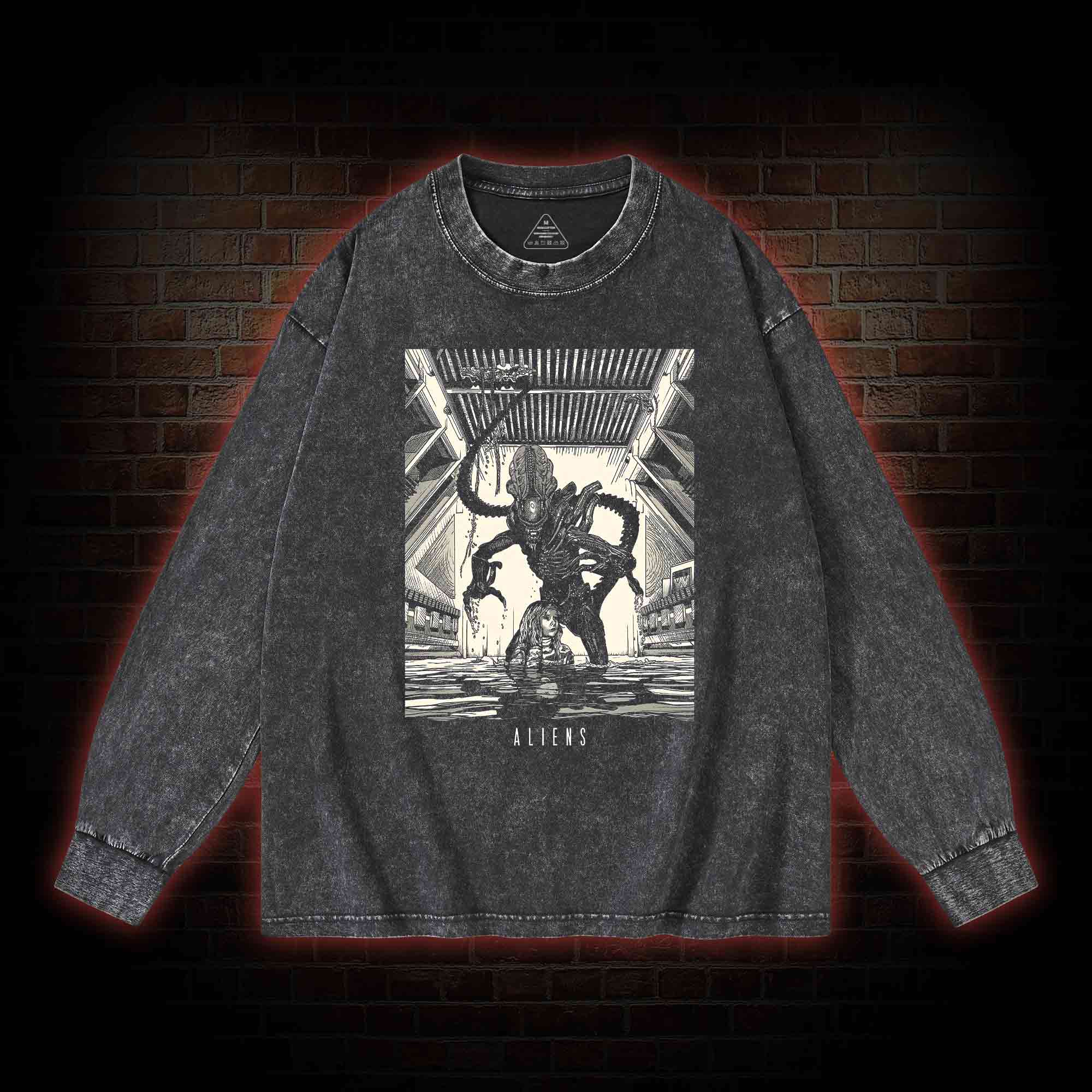 Retro Alien Washed Long-Sleeve T-shirt