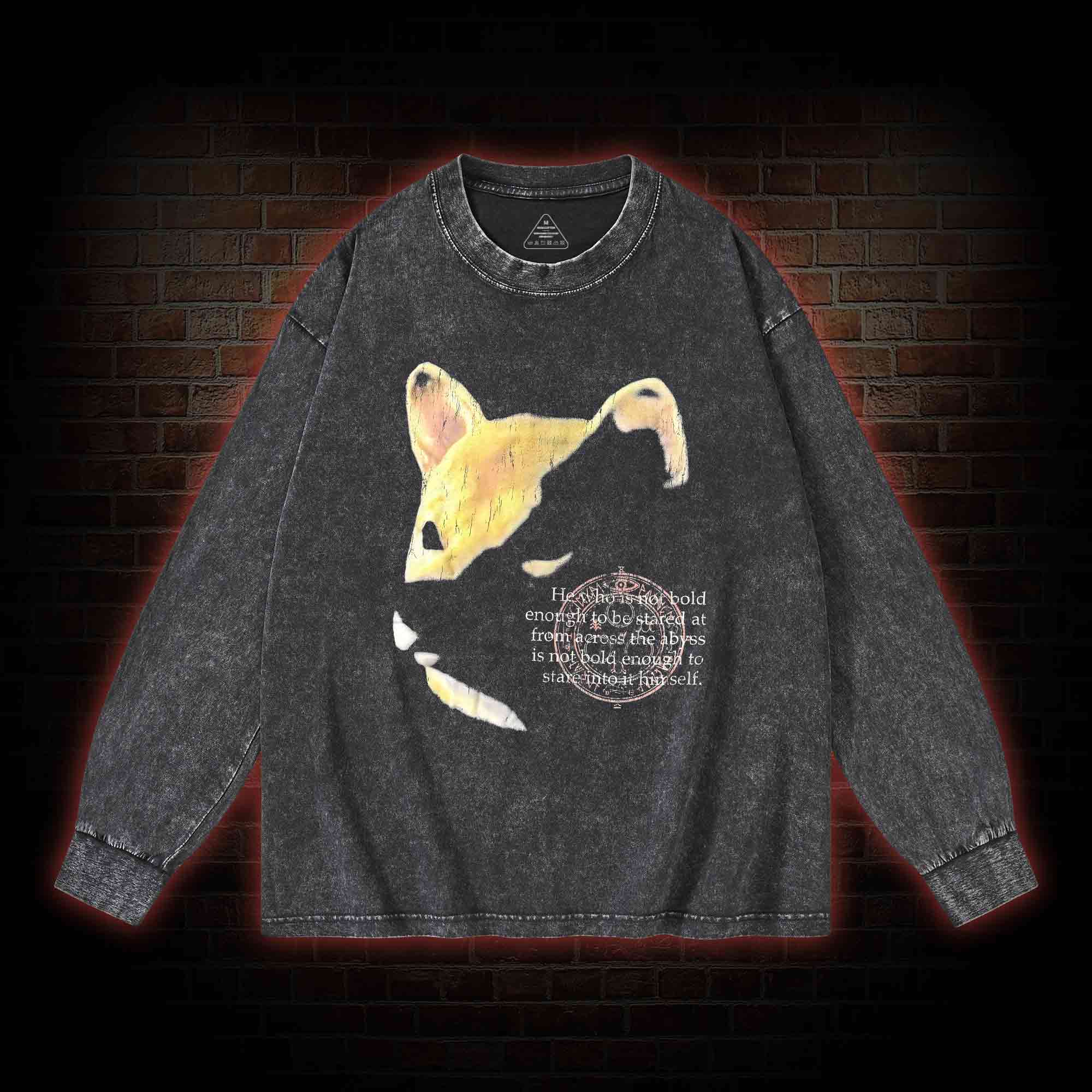 Shiba Back Print Washed Long-Sleeve T-shirt
