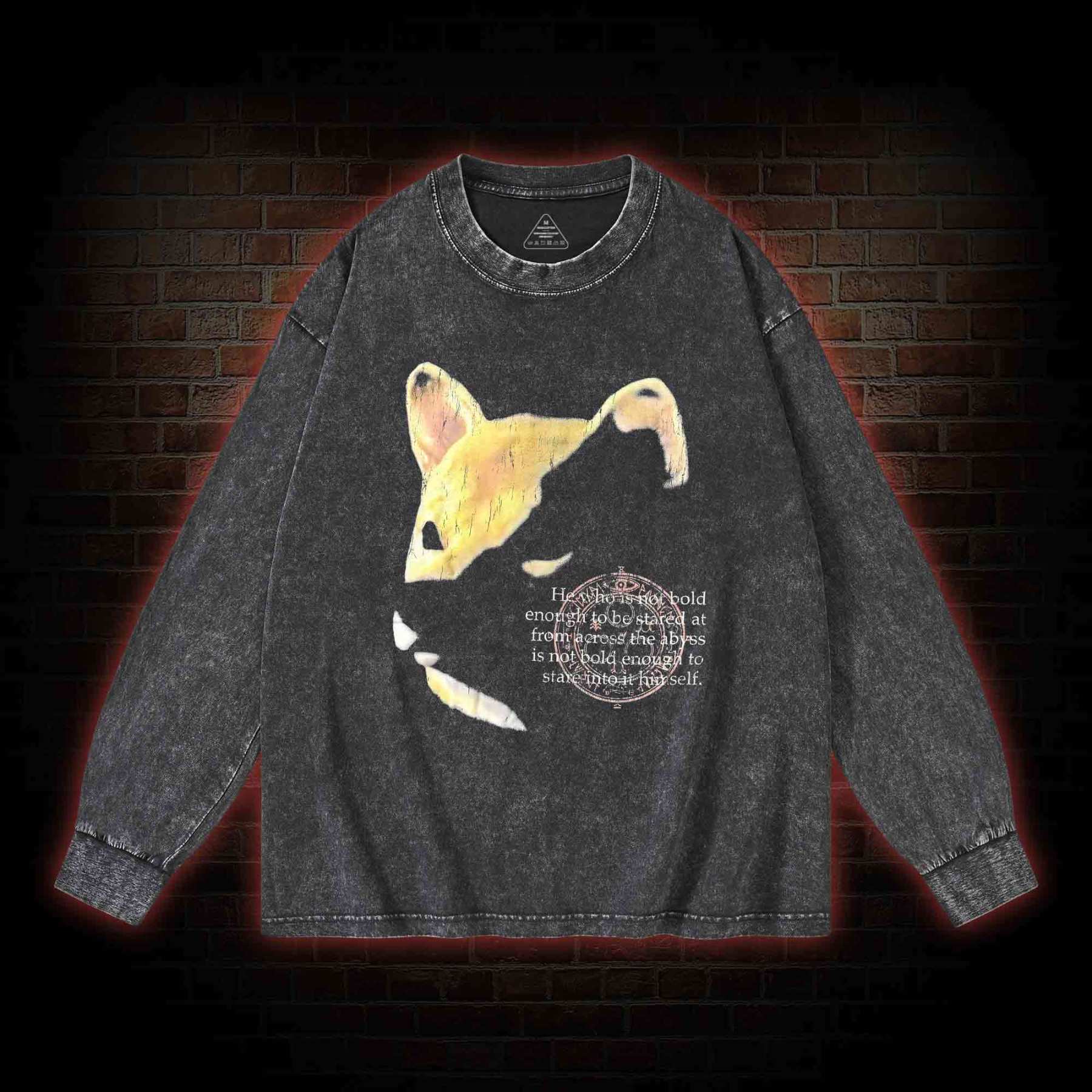 Shiba Back Print Washed Long-Sleeve T-shirt