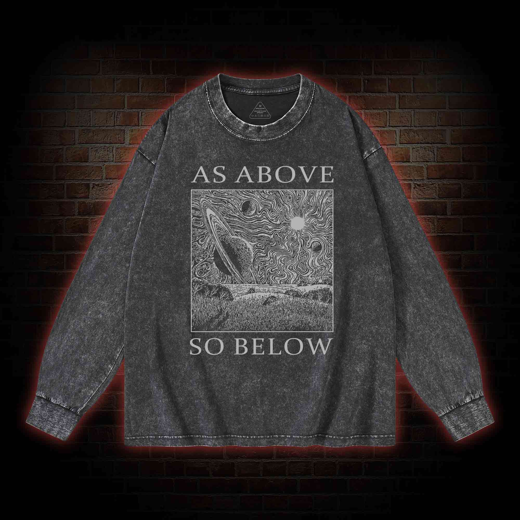 Retro As Above So Below Washed Long-Sleeve T-shirt