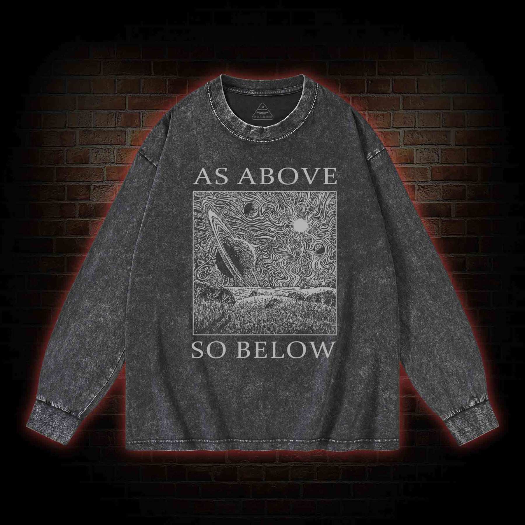 Retro As Above So Below Washed Long-Sleeve T-shirt