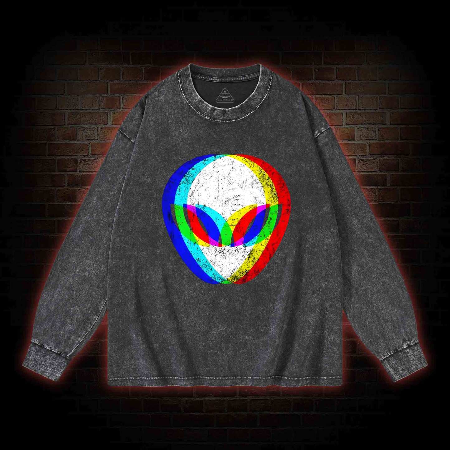 Alien Head Trippy Washed Long-Sleeve T-shirt