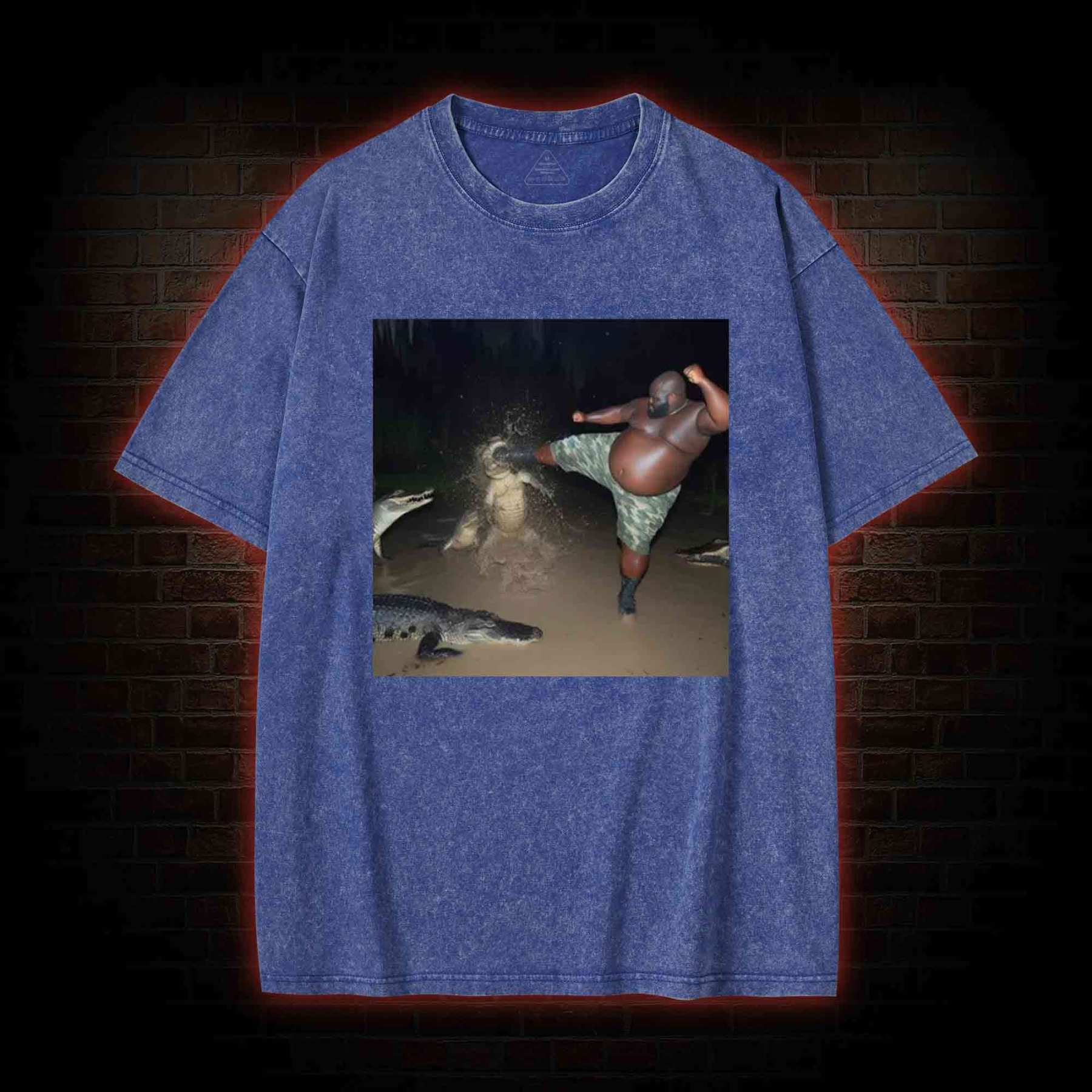Black Guy Kick Alligator in Swamp Washed T-shirt