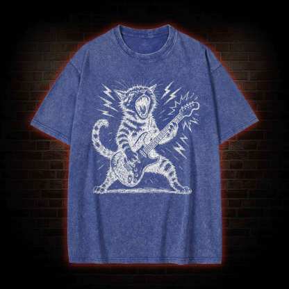 Rock and Roll Cat Washed T-shirt