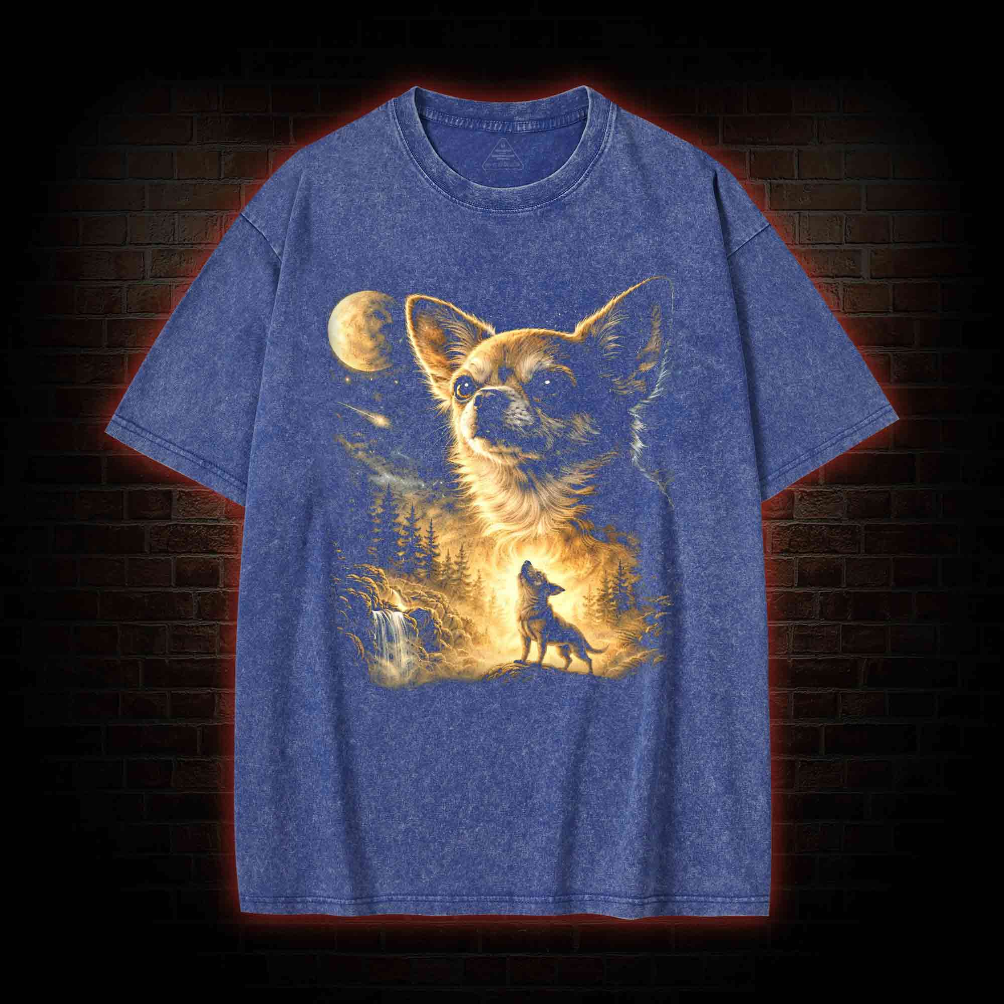 Chihuahua Howling to the Moon Washed T-shirt