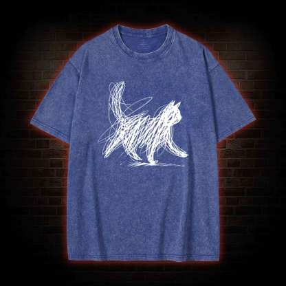 Cat Line Art Washed T-shirt