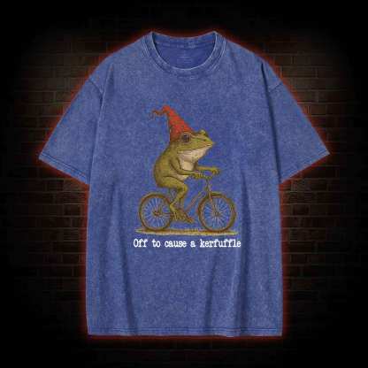 Off to Cause a Kerfuffle Frog Washed T-shirt