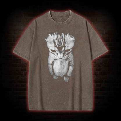Sad Kitten Meme Standing Cat Washed T-shirt