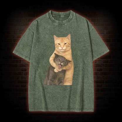 Fighting Cat Memes Washed T-shirt