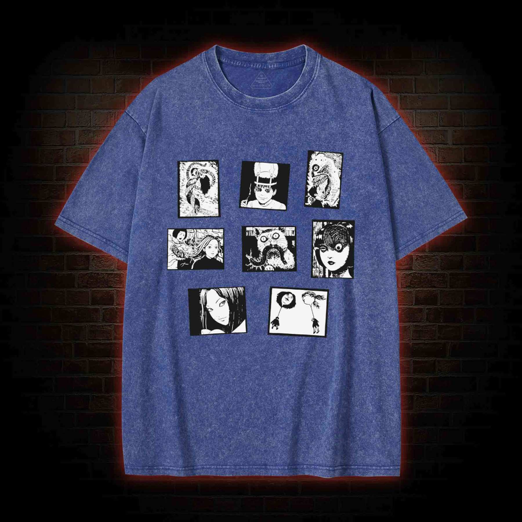 Retro Horror Manga Washed T-shirt