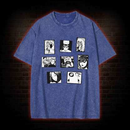 Retro Horror Manga Washed T-shirt