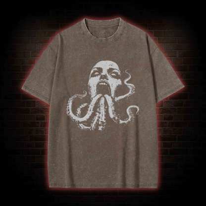 Cryptozoology Octopus Washed T-shirt