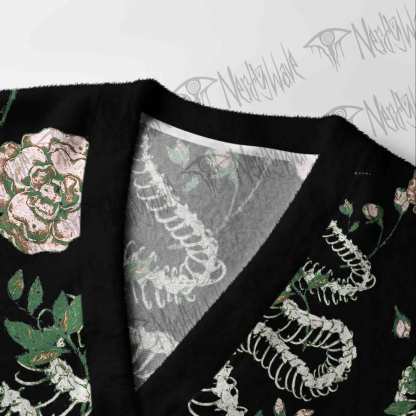 Flowers and Snake Skeleton Cardigan Sweater