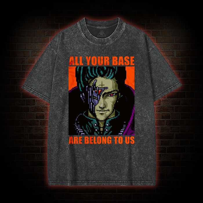 All Your Base Retro Meme Unisex Graphic Washed T-Shirt