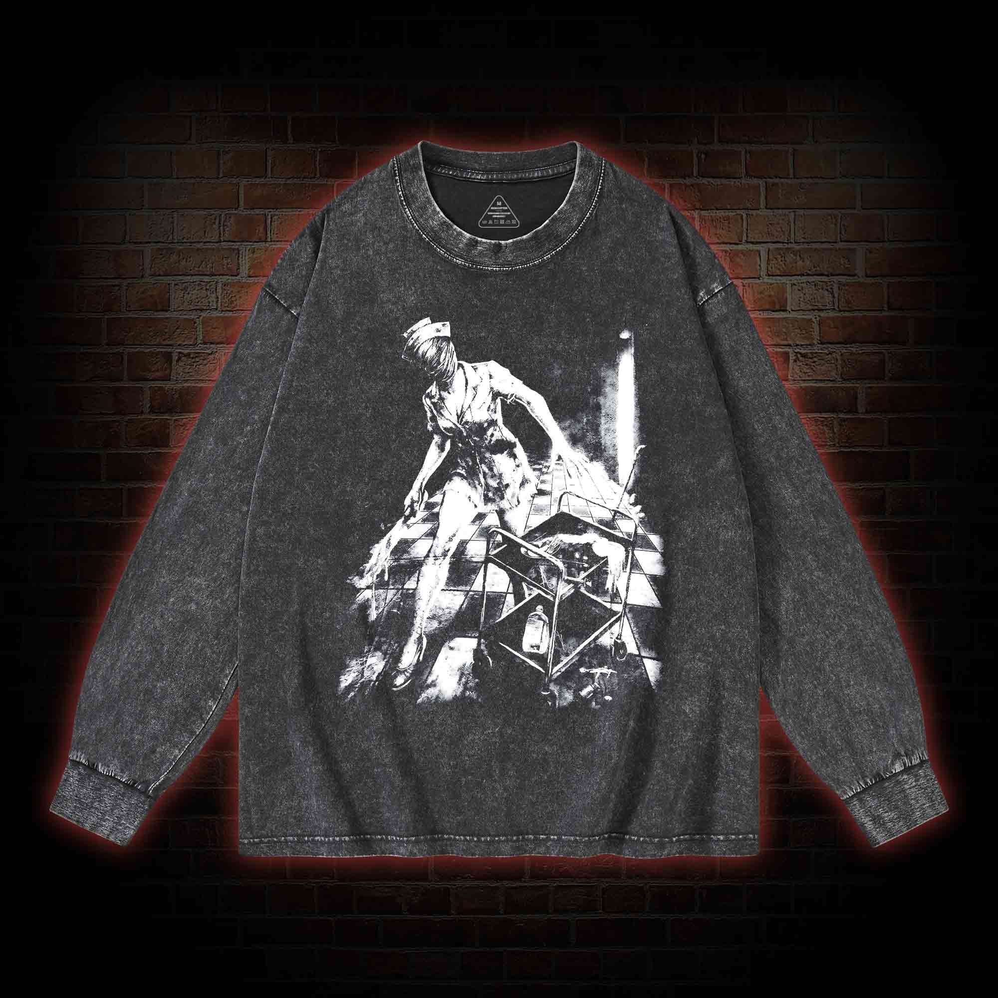 Retro Hello Nurse Washed Long-Sleeve T-shirt