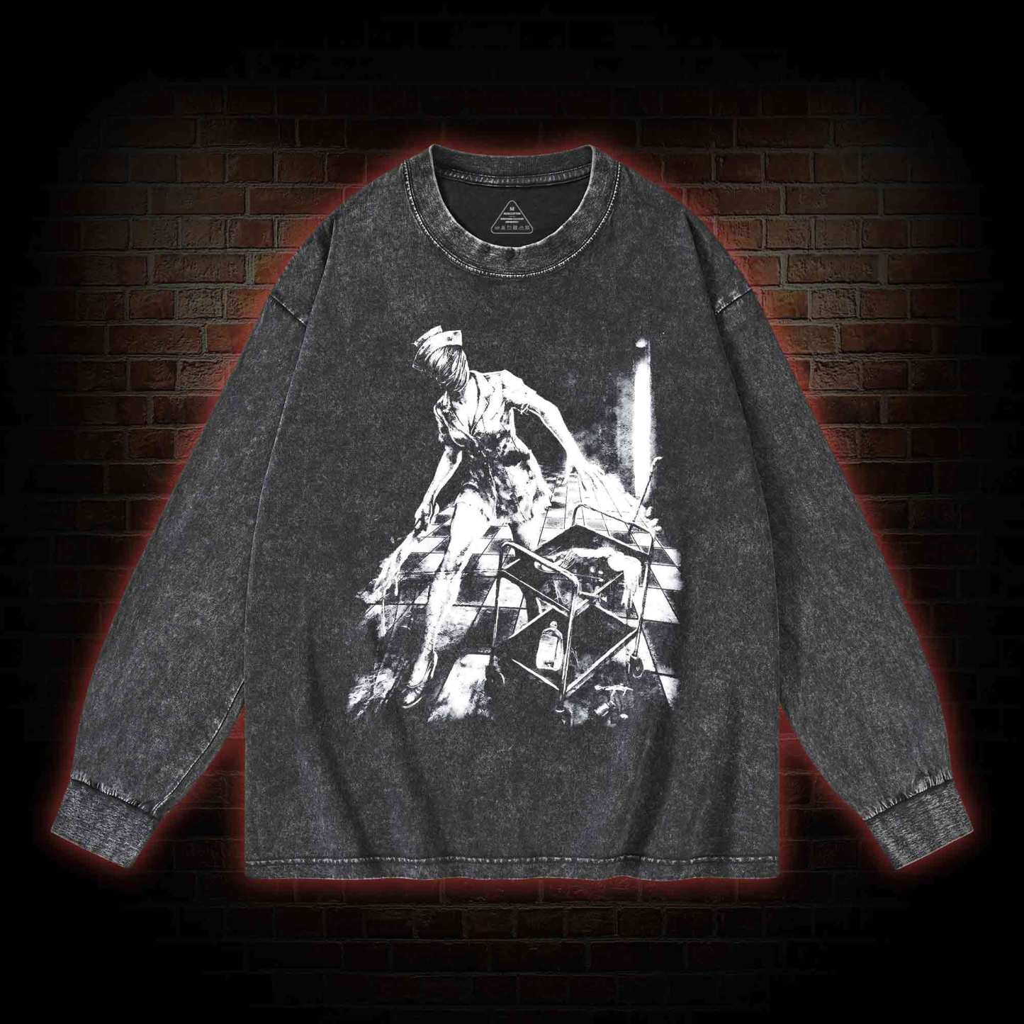 Retro Hello Nurse Washed Long-Sleeve T-shirt