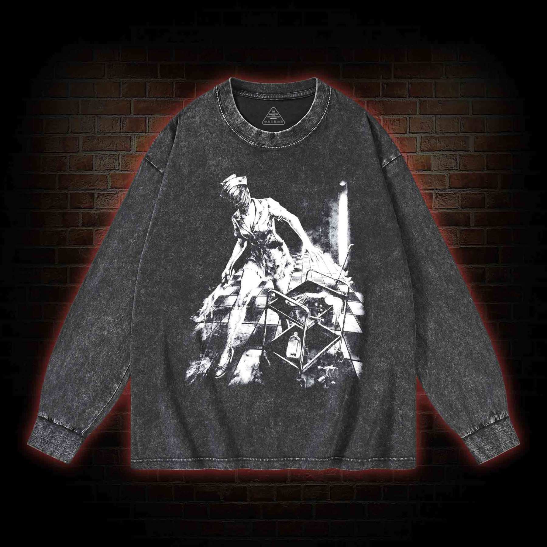 Retro Hello Nurse Washed Long-Sleeve T-shirt