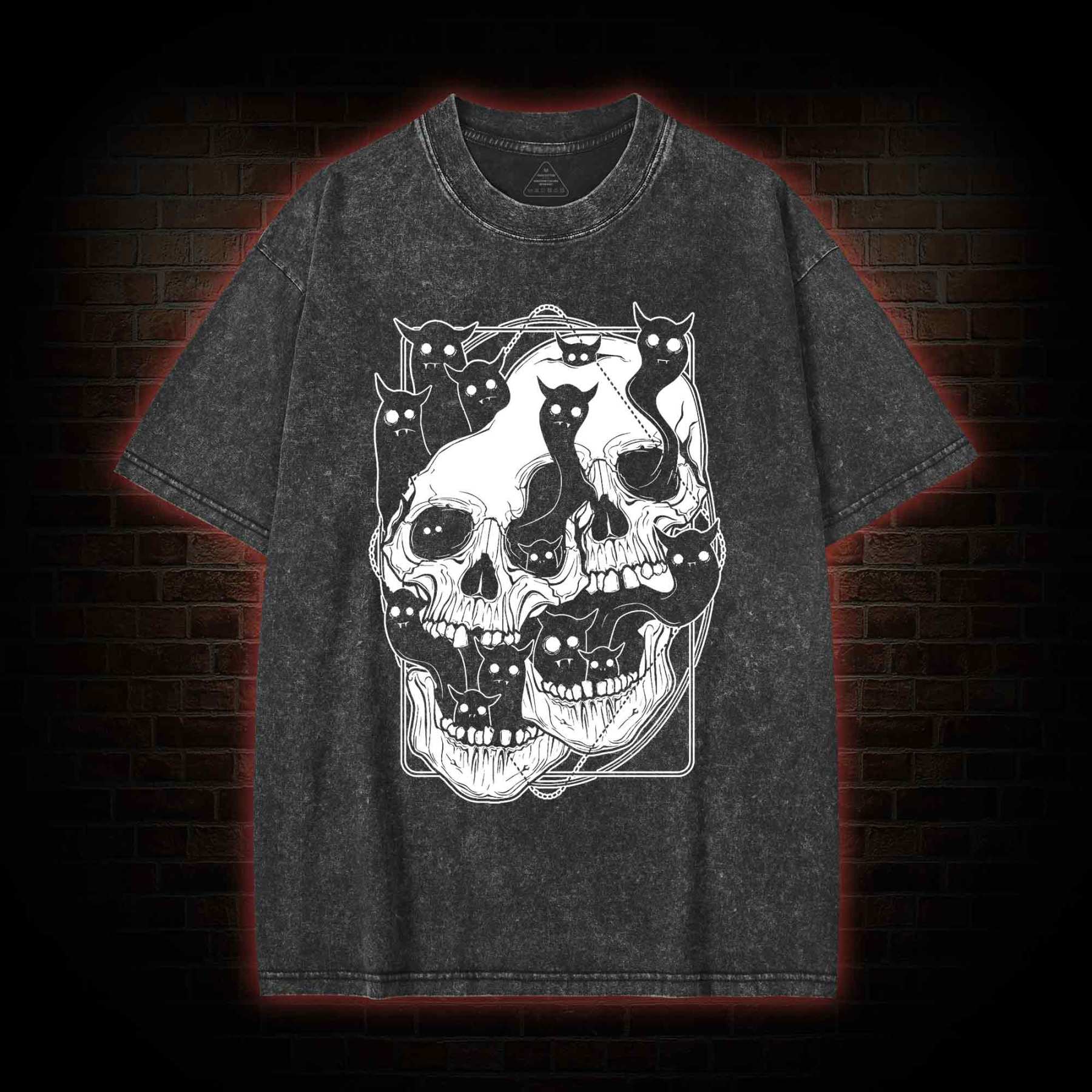 Cat Ghost Double Skull Washed T-shirt