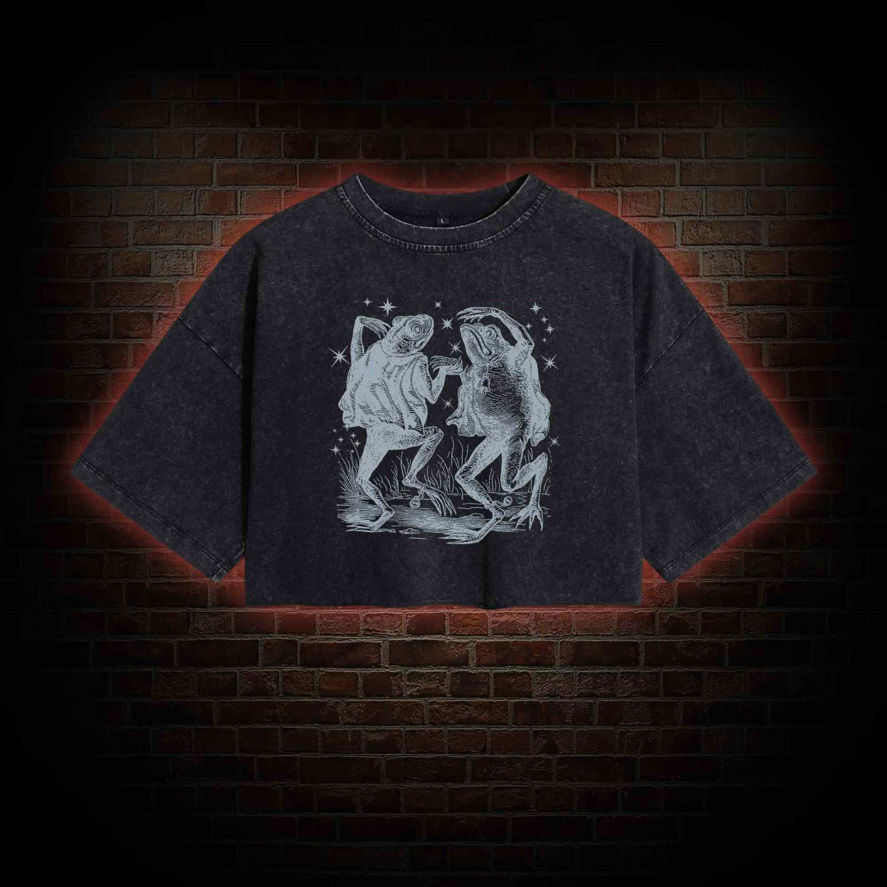 Dancing Frogs Vintage Washed Cropped T-shirts