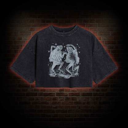 Dancing Frogs Vintage Washed Cropped T-shirts