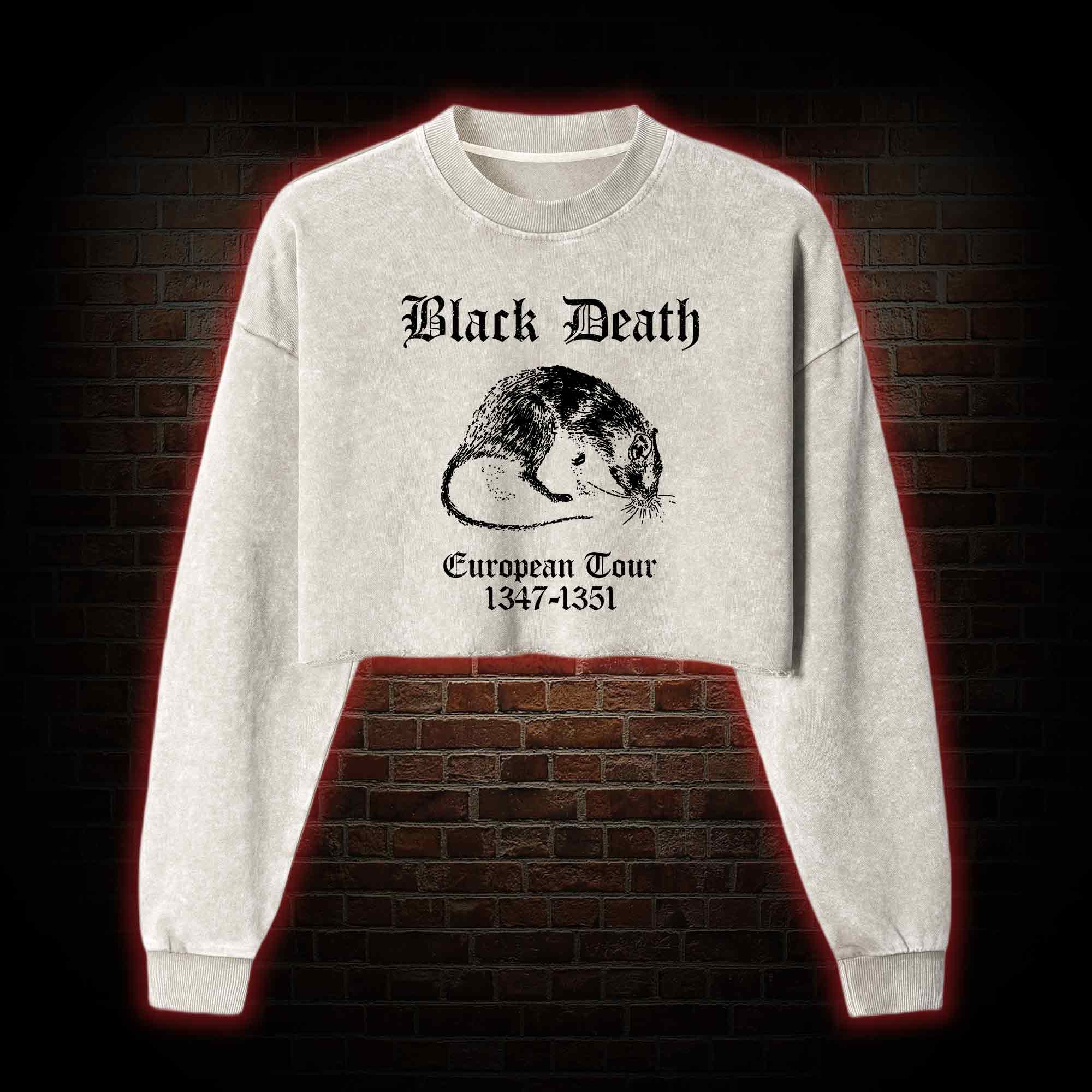 Black Death Washed Cropped Sweatshirts