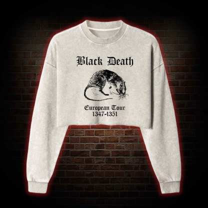Black Death Washed Cropped Sweatshirts