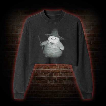 Wizard Cat Vintage Washed Cropped Sweatshirts