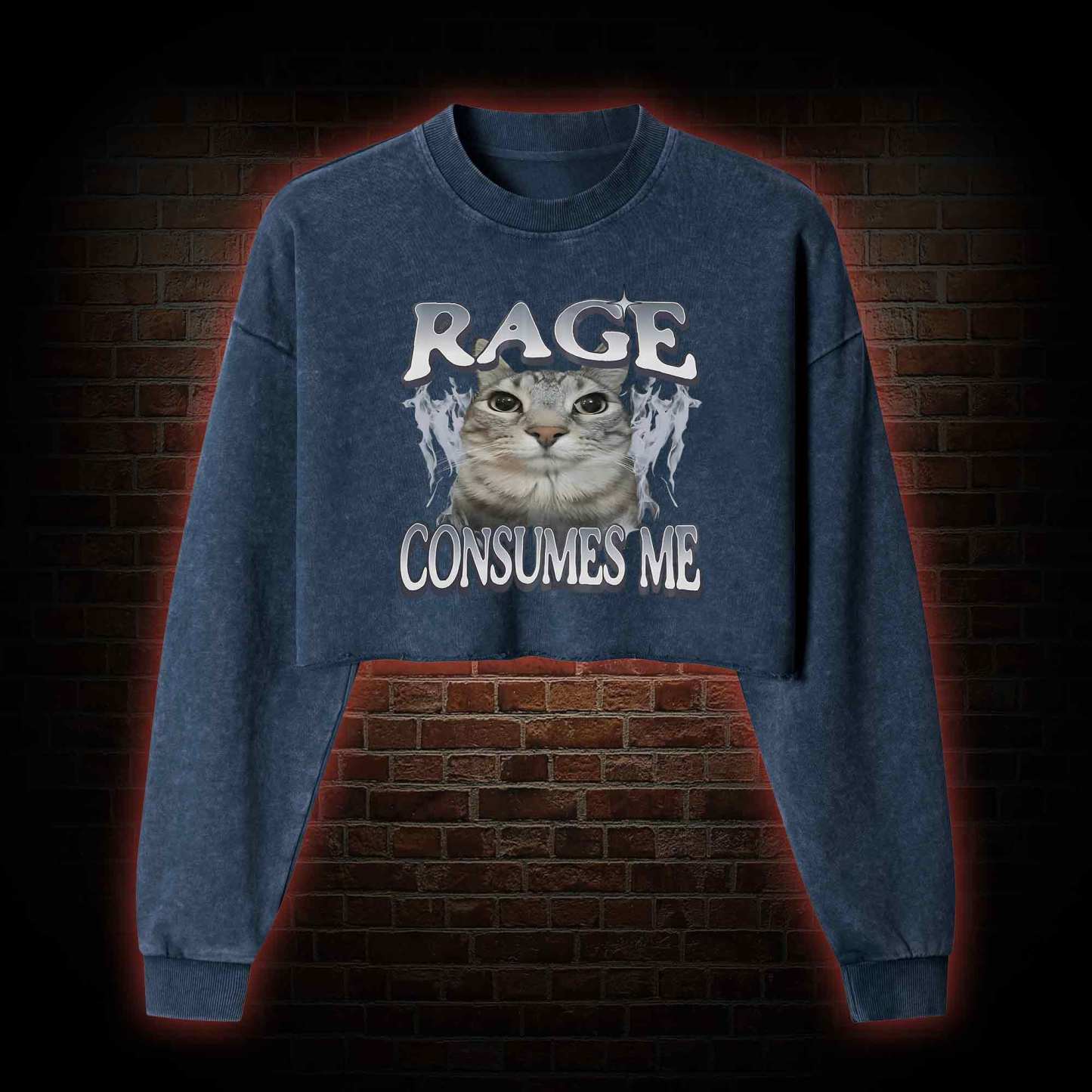 Rage Consumes Me Washed Cropped Sweatshirts