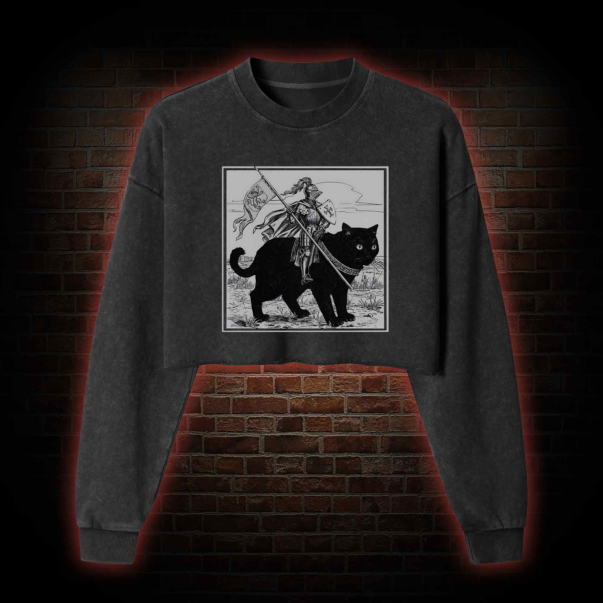 Medieval Knight Washed Cropped Sweatshirts